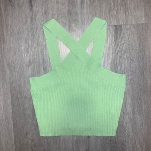 SHEIN Pastel Green Form-Fitting Criss-Cross Halter Top: SIZE Small